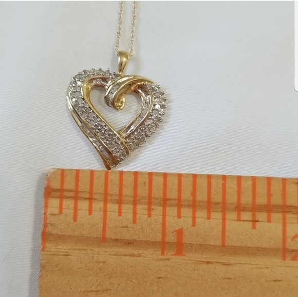 10K Yellow Gold Diamond Heart Necklace - Picture 10 of 11